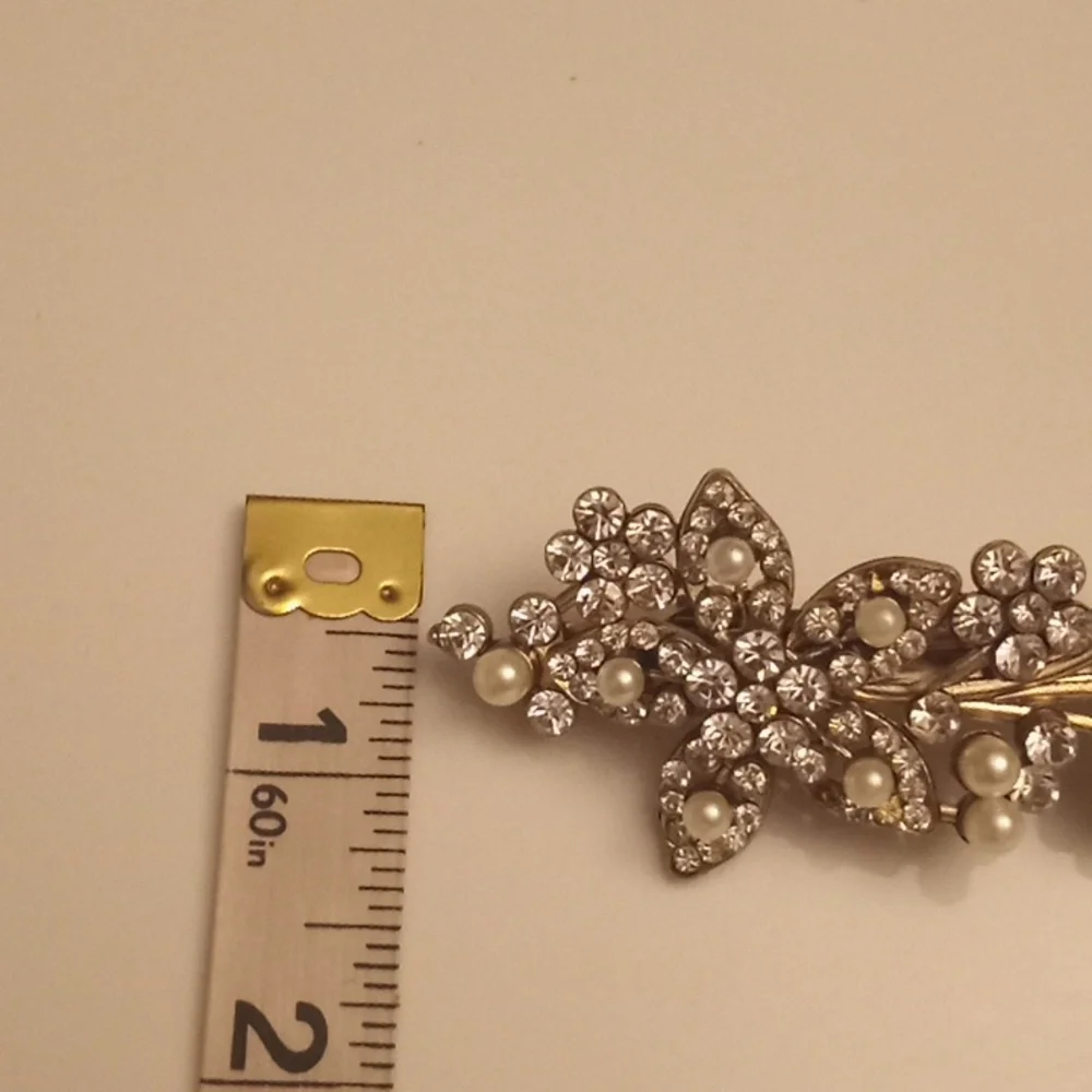 Vintage Bridal Reinstone Pearls Barrett Hair Wedding Prom Clip